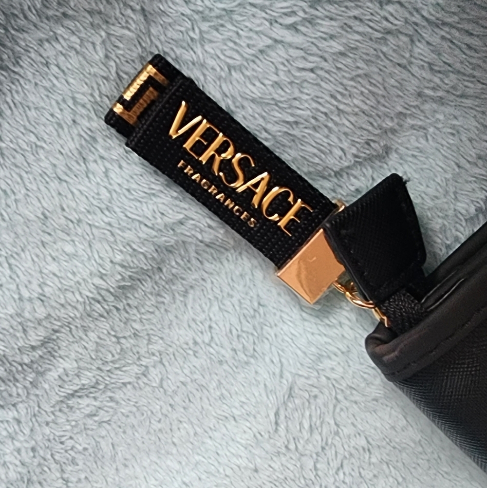Versace Fragrances Black & Gold Medusa Greek Key Cosmetic Pouch Clutch GWP - Picture 3 of 8